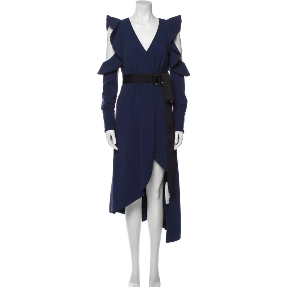 Self Portrait Navy V-neck midi asymmetrical dress